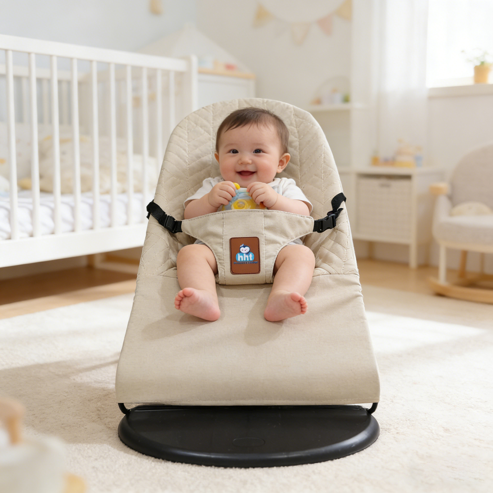 hhf hi hide friends-Lightweight Baby bouncer for Newborns 0-6 Months (Beige)